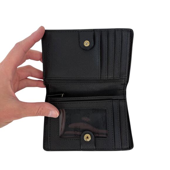 Michael Kors Black Pebbled Leather Slim Bifold Wallet Jet Set Gold Tone - Picture 10 of 16